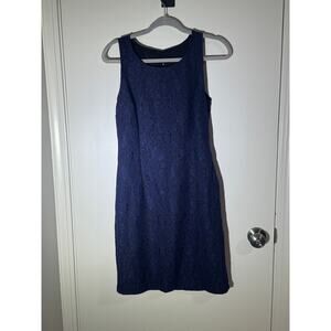 Jennifer Lopez Women’s Navy Textured Sheath Dress Size 10 Sleeveless Elegant